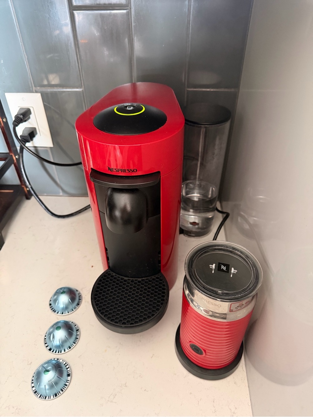 Nespresso Vertuo Espresso Machine w/ Aeroccino Frother in Cherry Red